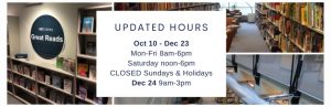 Library hours change starting Sunday, October 10